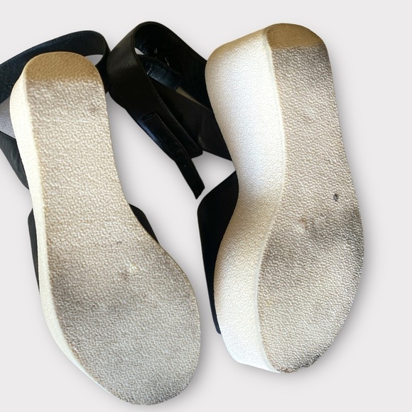 DEREK LAM FABIAN Ankle Wrap BLACK LEATHER PLATFORM WEDGE SANDALS SIZE 7 B…Goth - Picture 7 of 15